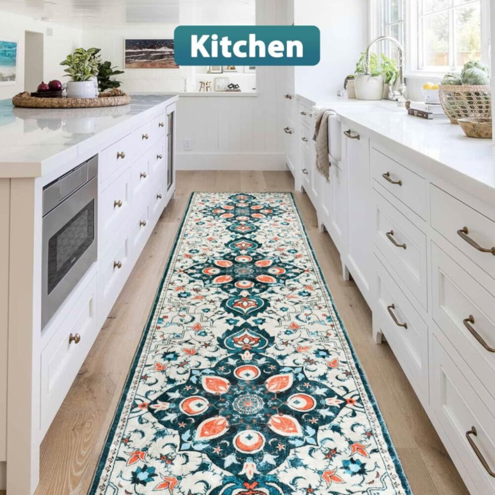 SARAG 2x8 Runner Rug for Hallways Non Skid Washable Kitchen Runner Green Vintage - Picture 4 of 14